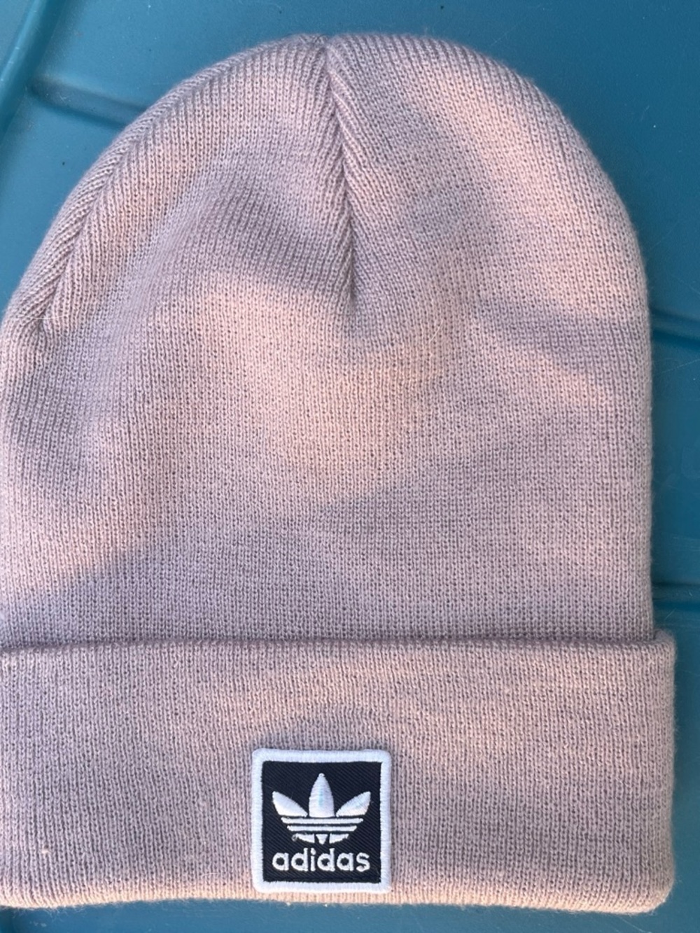 adidas Men’s Light Pink Knit Beanie with Trefoil Patch